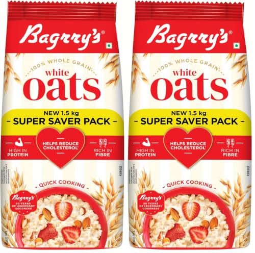 Image of Bagrry's White Oats 1.5kg | Instant Breakfast Cereal | Premium Whole Grain | High Fibre & Protein | Non-GMO & No Added Preservatives | Supports Weight Management & Heart Health | Healthy & Natural | Instant Oats