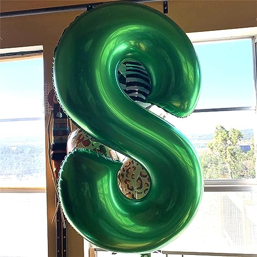 Image of 40 Inch Emerald Green Number 8 Balloons, Large Foil 8th Birthday Balloon Decorations for Girls, Dark Green Self Inflating Happy Birthday Party Jungle Anniversary Celebration Boys Kids Decor Supplies