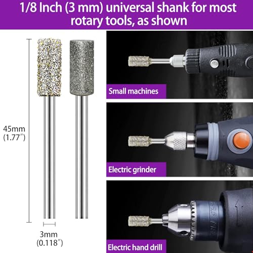 24 Stück Diamant Frässtifte Kompatibel mit Dremel, Diamond Schleifstifte Körnung 50 Körnung 116, Diamant Fräser mit 3mm Schaft Passform für Stein Glas Keramik Schnitzen,Schleifen,Polieren,Gravieren