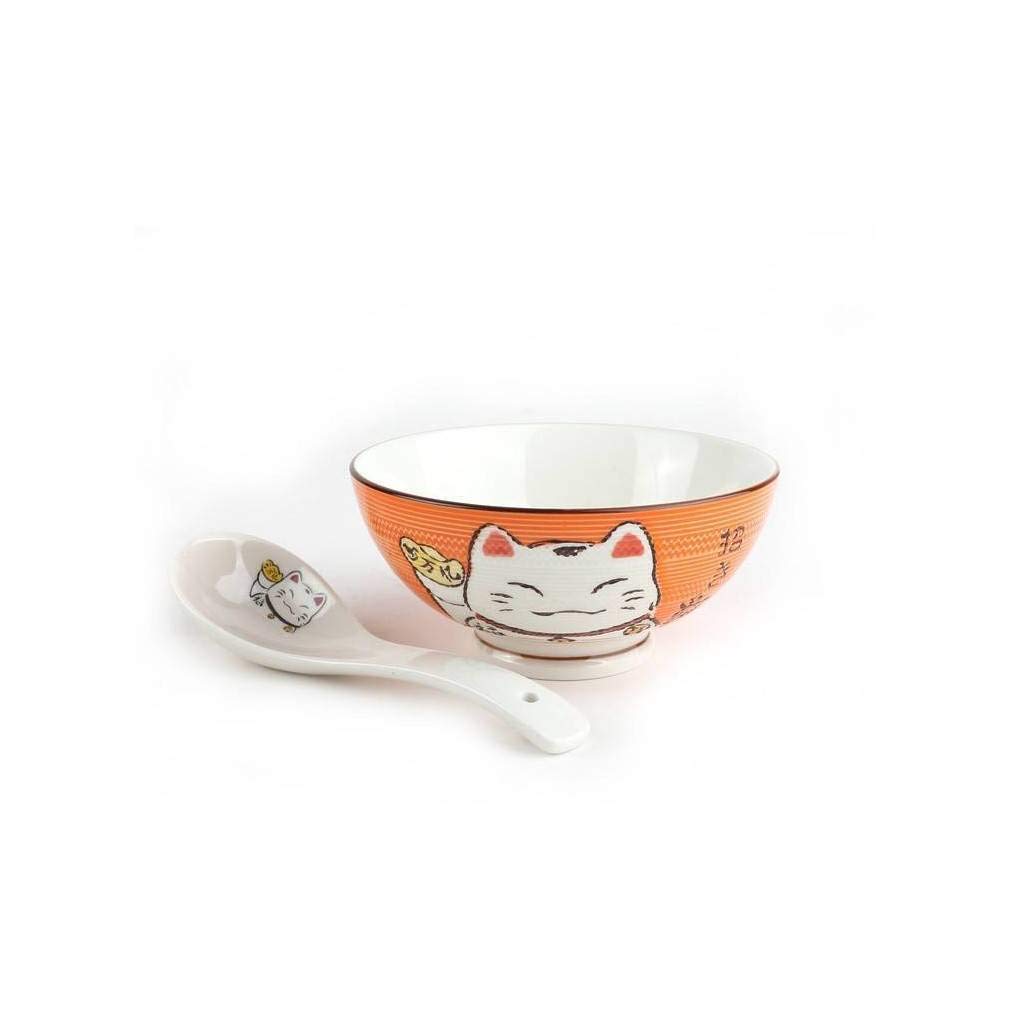 lachineuse - Coffret Repas Japonais - Design Maneki Neko - Pour 4 Personnes - Bols, Assiettes et Cuillères - Décoration Japonaise - Idée Cadeau Japon Asie