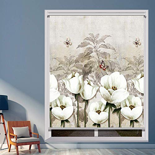 ZTMN Persianas enrollables Cortinas enrollables Estampadas Florales para baño, persianas Opacas térmicas Tela Impermeable, fácil de Instalar - 60 cm / 80 cm / 100 cm / 120 cm / 140 cm de Ancho (T