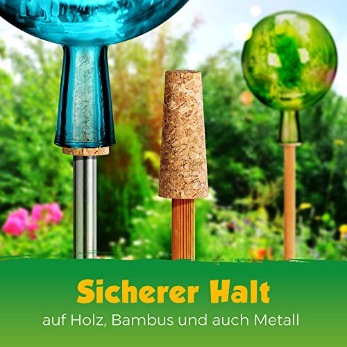 Korken für Rosenkugel | 5er Pack konischer Korkaufsatz für Gartenkugeln und Rosenkugelstäbe aus Presskork mit Sackloch Bohrung 10 mm |dekorative Befestigung im Garten