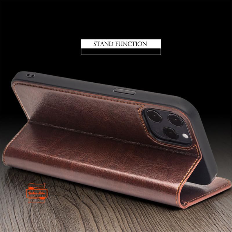 Etui na telefon iPhone 15 Plus z prawdziwej skóry (3 przegródki na karty, ręczne wykonanie, klasyczny styl】 Etui z klapką odporne na uderzenia i odciski palców, etui do iPhone 15 Plus 6,1"