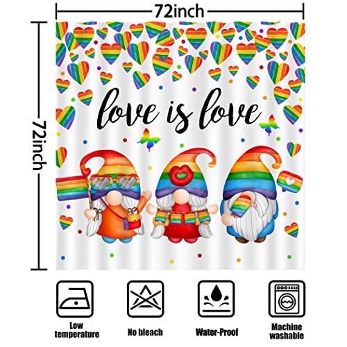 Cyrekud 72" X 72" Pride Gnomes Shower Curtain Lgbt Love Wins Love Is Love Rainbow Bathroom Set Colorful Rainbow Love Heart Home Bath Bathtub Decor Durable Fabric Machine Washable With 12 Hooks #TOP2