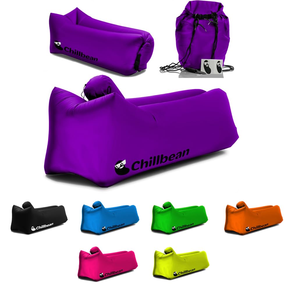 Inflatable Lounger Air Sofa Couch, Portable Water Proof Hammock for Hiking, Beach Inflatable Chair with Pillow, Single Layer Nylon Camping Essential for Picnics and Music Festivals (Purple)