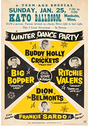 60S VintageMusic Poster Buddy Holly, Ritchie Valens, Big Bopper Winter Dance Party Tour Sign (A3)