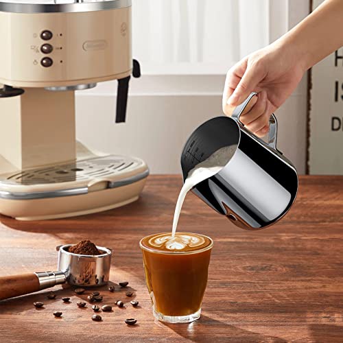 Newaner 600 ml melkkannetje om melk op te schuimen, 304 roestvrij staal, melkkan met meting Mark 12 oz voor barista, melk pitcher voor cappuccino, espresso, latte art, perfect voor koffieliefjes, zilver - Image 6