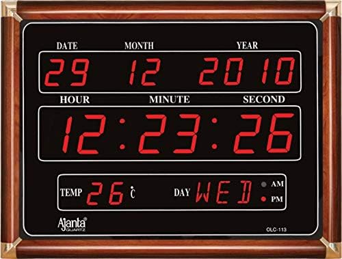 Ajanta Quartz Plastic Digital Red LED Rectangle Wall Clock OLC - 113 (39.6 cm x 29.6 cm x 3.5 cm, Black)
