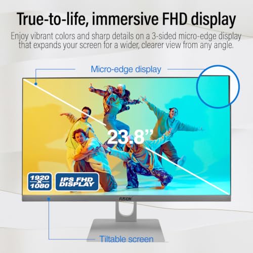 Image of Fusion5 23.8 inch Full HD All in One PC Desktop Computer - 16GB RAM, 512GB SSD, i3-1215U 6-Core Processor up to 4.40 GHz, Windows 11, HDMI, USB 3.0 - AIO PC with Wireless Keyboard, Mouse, 3MP Web Camera