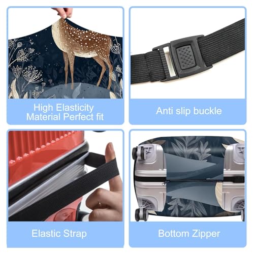 Image of Deer Luggage Cover - Elegant Night Forest Suitcase Protector, Stretchable Waterproof Travel Luggage Sleeve Christmas Holiday Gift,M