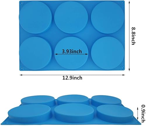 Miniatura 10 de Moldes de silicona para tartas grandes de 6 cavidades, molde de resina de disco redondo de silicona, moldes antiadherentes para hornear, molde para