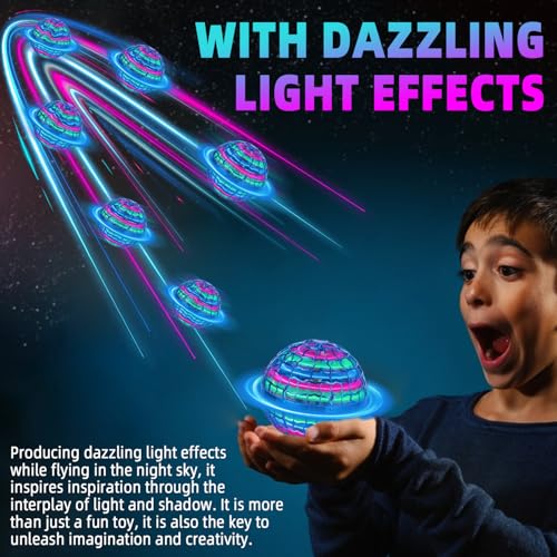Taoxee Fliegender Ball LED, Magic Flying Orb mit Handsteuerung, Schwebender Hoverball Leuchtender Flying Spinner, Mini Drohne für Kinder Indoor/Outdoor, Cooles Spielzeug Geschenk für Jungen Mädchen