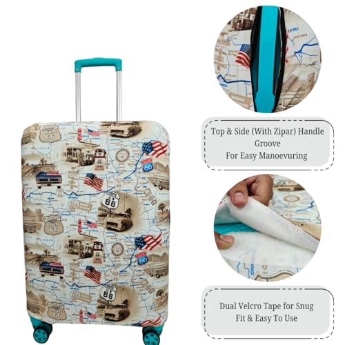 Image of Printed Luggage Cover for Traveling Bag & Suitcase - Stretchable & Scratchproof Trolley Protector with Velcro Lock & Lightweight Washable Material(Suitcase Bag Not Included, Only Cover in Product)