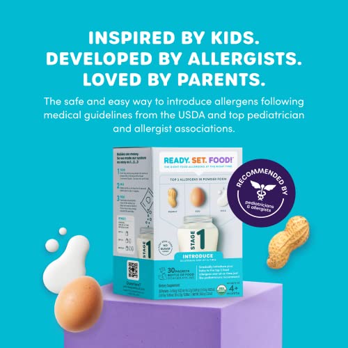 Ready Set Food | Early Allergen Introduction Mix-Ins For Babies 4+ Mo | Stage 1 - 30 Days | Top 3 Allergens - Organic Peanut Egg Milk | Safe Easy Effective | For Bottle Or Food | Readysetfood #TOP5