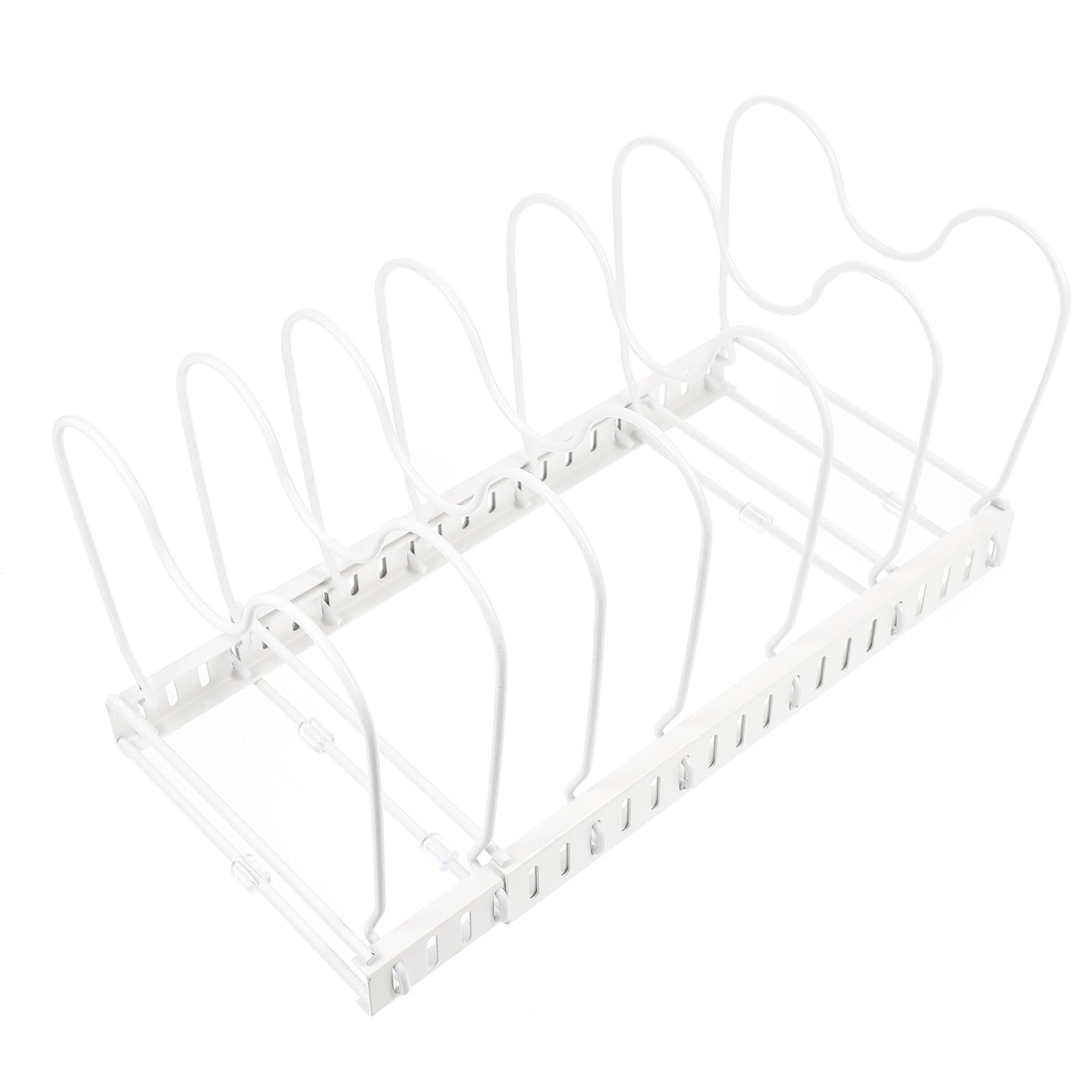 Soporte para Tapa de Olla de Hierro Blanco Extensible de Mesa | Organizador de Cocina, Superficie Curvada Estable E, Diseño Sencillo y Creativo
