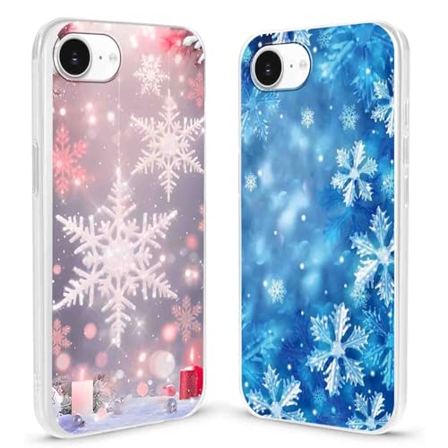 lioscre Christmas 2 Pack for iPhone 16e 6.1" Phone Cases, Cute Case with Snowflake Printed Pink Blue Pattern Clear Soft Aesthetic Design Funda Flexible Ultra-Thin Girly Protective Women Cover