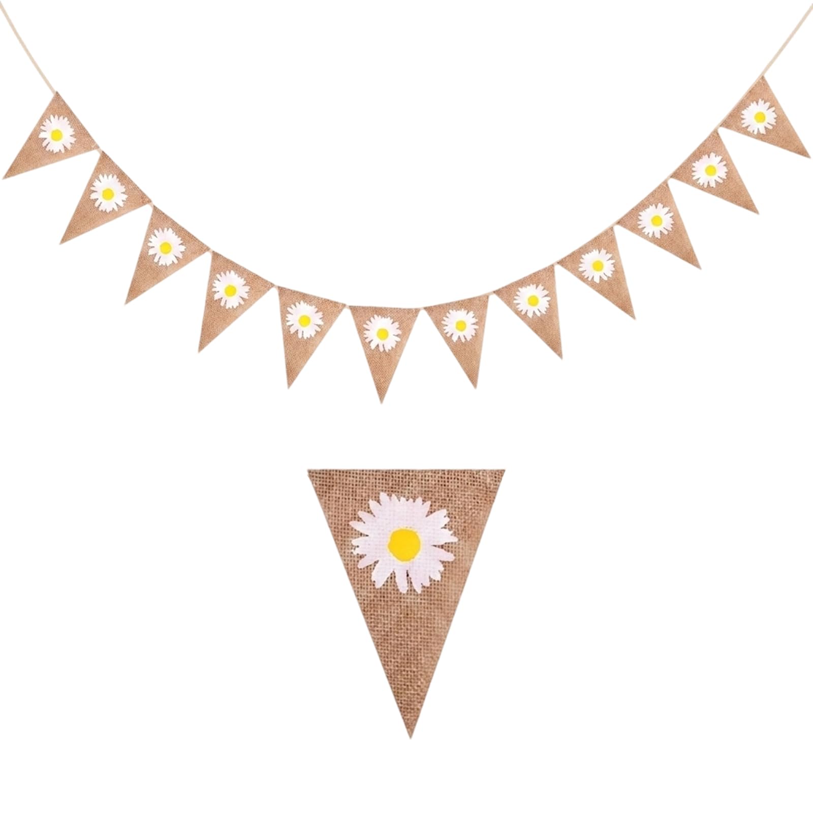 12 Pcs Hessian Bunting with Rustic Feel, Outdoor Bunting for Garden & Patio, Floral for Easter, Spring & Home, Durable 3m, Reusable, Ideal for Wedding, Baby Shower or Daily Party