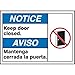 Accuform MTAS802XT, 10" x 14" ANSI Safety Sign "Keep Door Closed.", Pack of 8 pcs
