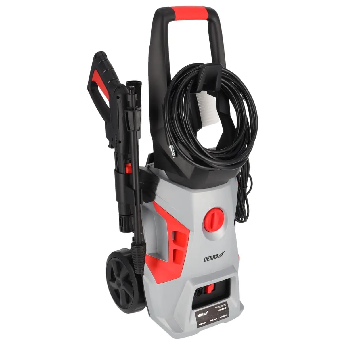 Dedra 1700 W, 120/180 Bar, 420 l/h, Bomba de Aluminio, depósito de detergente Integrado, Apagado automático, Manguera Larga y Flexible de 6 m