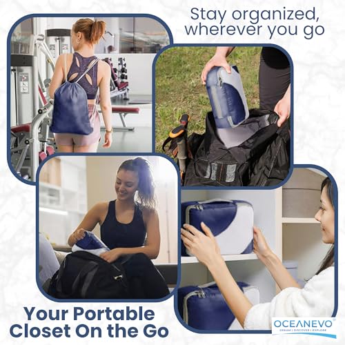 Image of OCEANEVO Set of 10 Pcs Packing Cubes for Travel | Includes Luggage Tag and Toothbrush Holder | Suitcase Organizer for Travelling for Clothes, Shoes and Lingerie | Model 3.0 - Navy Blue-1Year Warranty