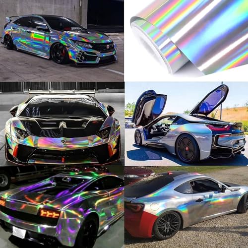 Image of WALLMATE Car Wrap Vinyl Car Sticker Air Release Bubble Free Rainbow Color Car Wrap Sticker (24x150 Inch, Rainbow Chrom)