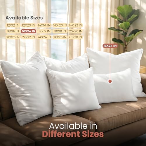 Image of Utopia Bedding 16x24 Pillow Inserts, White Throw Pillows for Couch, 2 Pack | 100% Virgin Filling, Indoor Cushion Inserts for bed, sofa & couch, Extra Filled, Supportive & Fluffy Decorative Pillows