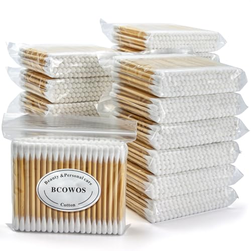 Image of Bcowos 3 inch Bamboo Cotton Swabs, Double Tips, 2000 Count(20 Pack) | Cotton Swabs with Wooden Sticks, Soft Cotton Tip Applicators for Ear Care, Makeup, Nail Art, Household Cleaning, Crafts