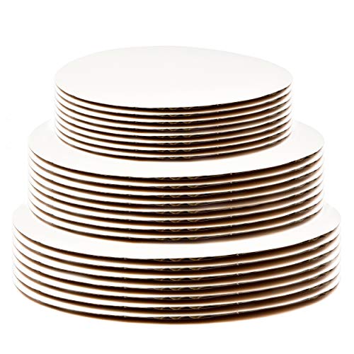 Gift Boutique 24 Cake Board Rounds White Circle Cardboard Base Holders Disposable Plate Tray 3 Assorted Sizes 8 of Each 6 Inch 8â€ and 10â€ For Cake Decorating Baking Supplies & Pizza Disc Liners