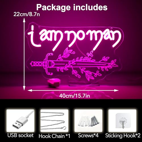 Image of ACOTAR-Inspired inchI Am No Man inch Neon Sign - A Court of Wings and Ruin LED Light - USB Hang Wall Night Light for Fantasy Fans, Gaming Rooms & Book Lovers (8.7x15.7In)