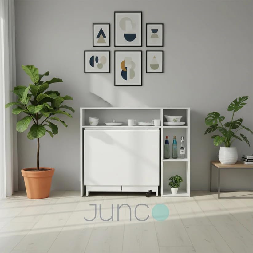 Image of junco Engineered Wood 6 Seater Folding Dining Table Without Chairs |2 Tier Storage with Dockin Unit for More Space for Storage
