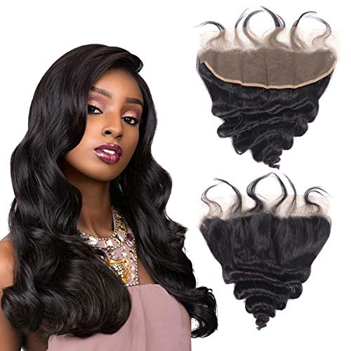 9A Human Hair Loose Wave Lace Frontal with Baby Hair 14inch Free Part Ear to Ear Frontal Closure Free Part Color 1B#