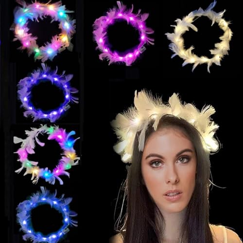 Diademas LED de Pluma, 6 Piezas Iluminadas para Mujeres, Accesorios para Bodas, Fiestas y Festivales
