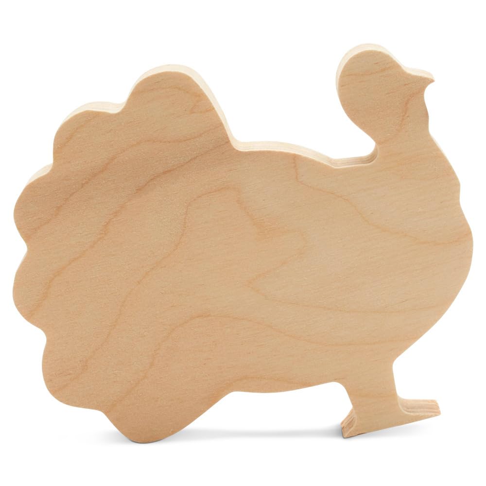 Chunky Wooden Turkey Cutout 4-inch, Pack of 5 Wood Animal Crafts to Paint for Thanksgiving Fall Tiered Tray Decor, by Woodpeckers