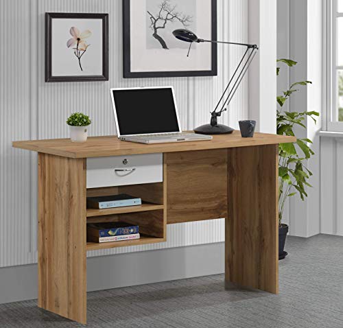 DeckUp Plank Giona Engineered Wood Study Table and Office Desk (Wotan Oak and White, Matte Finish) DeckUp Plank Giona Engineered Wood Study Table and Office Desk (Wotan Oak and White, Matte Finish)