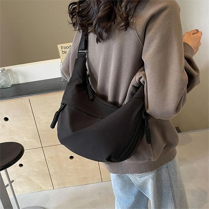 Image of Crescent Crossbody Bag for Women, Nylon Shoulder Tote Handbag with Adjustable Strap, Lightweight Dumpling Sling Bag for Casual Outings, Travel & Everyday Use