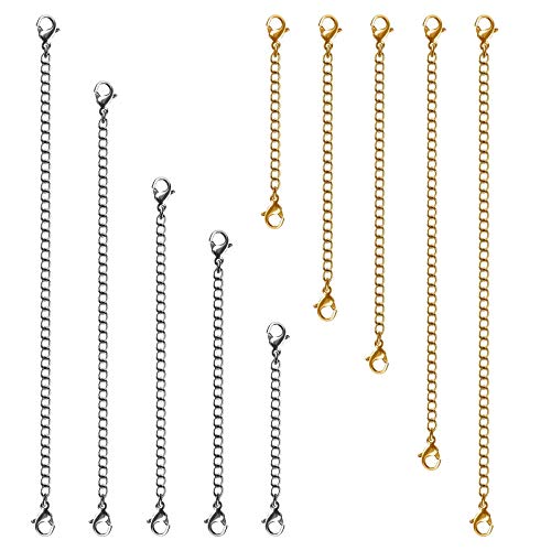 Necklace Extenders 10Pcs Stainless Steel Gold Silver Necklace Bracelet Anklet Extension Chains with Lobster Clasps and Closures for Jewelry Making