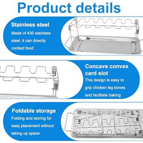 YUPZAR Soporte 14 Piezas Muslos Alitas Pollo Acero Inox Parrilla Horno Ahumador BBQ Plegable Lavable Accesorios Barbacoa Cocina Exterior Regalo - imagen 3