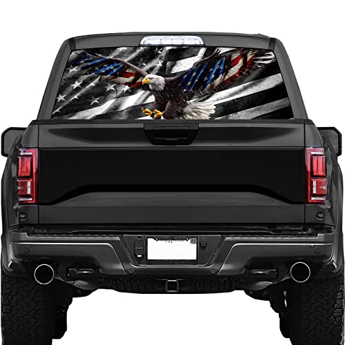 Image of Rear Window Decal for Trucks,Eagle American Flag Truck Rear Window Decal,American Flag Decals for Truck Car SUV (Eagle 65x17in)