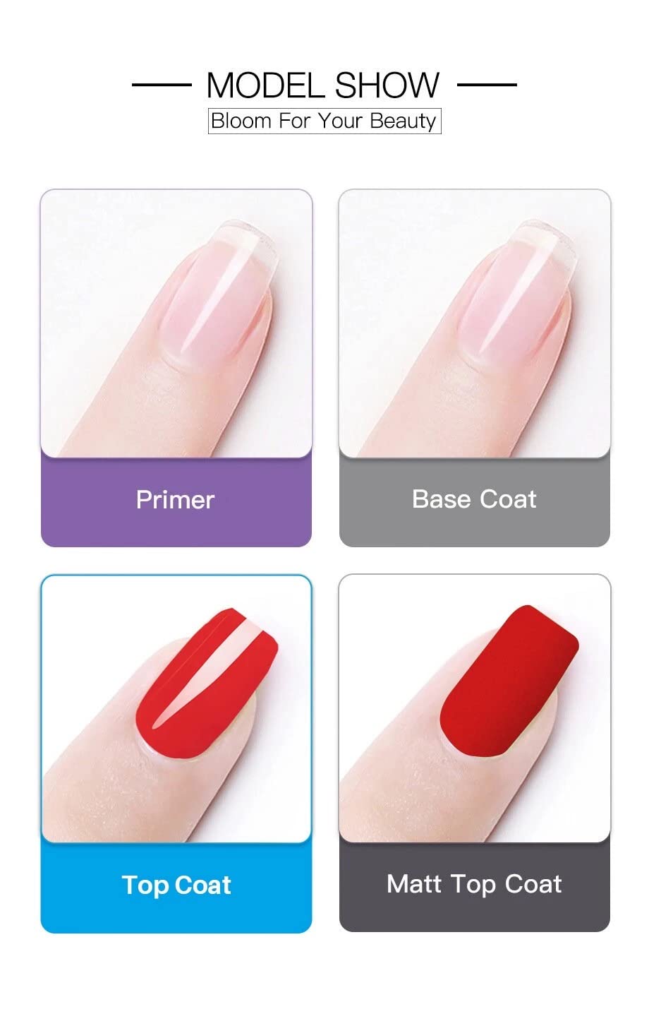 COSLIFESTORE 4-Piece Gel Base, Top & Matte Top Coat Set 7.5ml 1