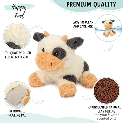 Image of Cow Microwavable & Weighted Stuffed Animals - 1.5 Lbs Unscented Heating Pad for Period Cramps Pain Relief and Anxiety, Cute Black Cow Plush Toys Gifts for Women Girls Adults and Kids by Happy Fuel