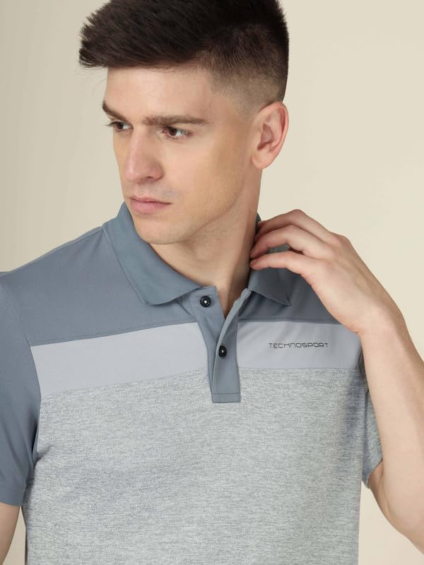Image of TECHNOSPORT Men's Polo Neck Colorblock Half Sleeve T-Shirt - (MTP741 PRNT)