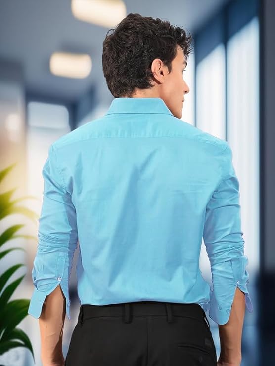 Image of Pinkmint Men's Solid Cotton Formal Shirt | Plain | Full Sleeve - Regular Fit (Available in Plus Sizes and Combo Pack of 2)