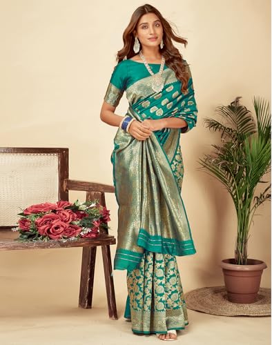 Image of SIRIL Women's Banarasi Soft Silk Saree Pure Silk with Unstitched Blouse Piece