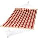 Prime Garden Quilted Fabric Hammock with Pillow, Hardwood Spreader Bars, 2 People, Cherry Stripe