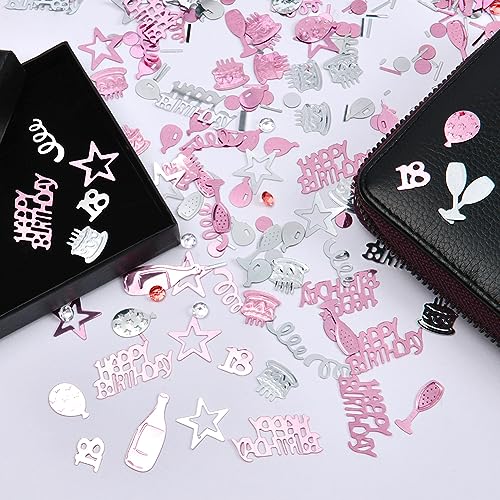 Image of OSDUE Pink Gold Silver Happy Birthday Confetti, 3000 Pieces 18 Years Birthday Cake Metallic Foil Balloon Confetti, Table Scatter Confetti Decoration Supplies, for Birthday Party (18th Style)