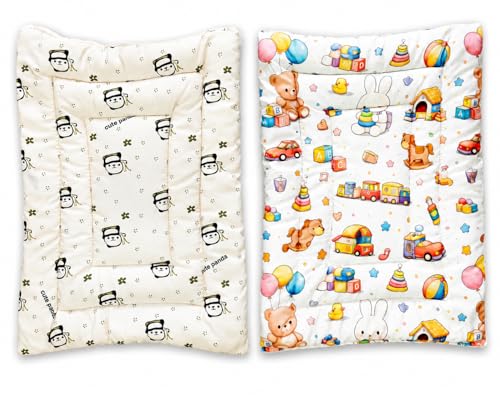 Image of Soft Cotton Baby Mattress Combo Pack of 2 | Panda & Toy Print Baby Godadi Set (20x30 Inch)| Foldable Washable Baby Bed |Godari for Kids