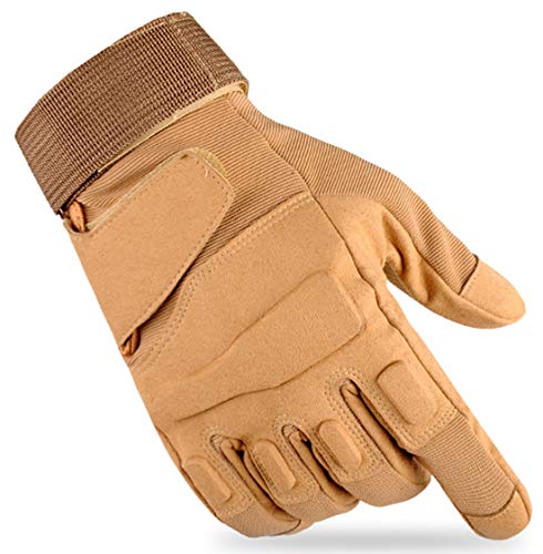 Guantes Tácticos Hombre Dedo Completo Militar Caucho Duro Nudillo Pantalla Táctil Sin Dedos Deporte al Aire Libre para Ciclismo en Motocicleta Gimnasio (marrón, M)