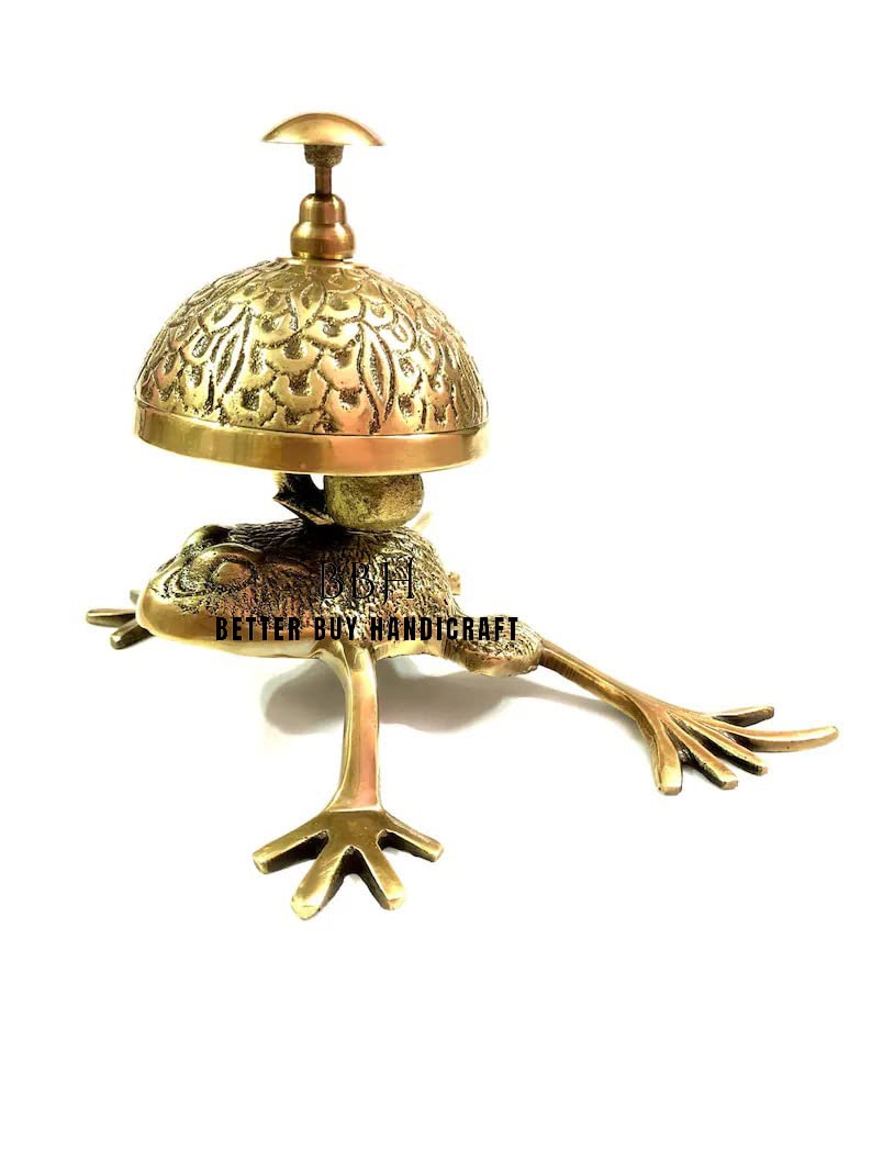 Campana náutica de latón antiguo estilo rana para escritorio, mostrador de hotel, recepción, llamadas, decoración del hogar Better Buy Handicraft