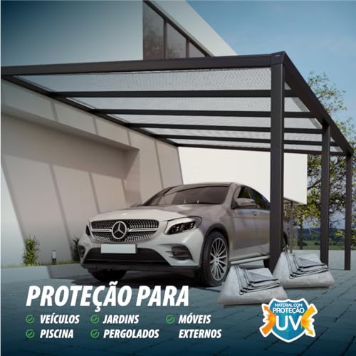 LONA TELA PERGOLADO TOLDO SOMBRITE 90% SHADE JARDIM 4X3 (PRATA)