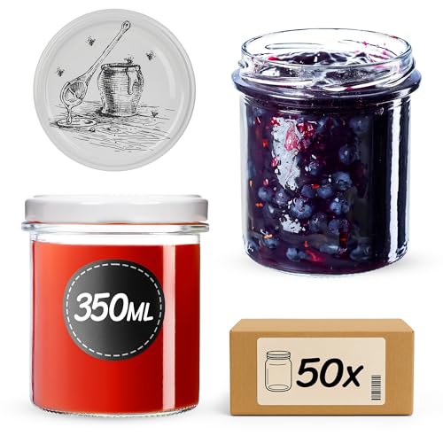 KADAX 50er Set Marmeladengläser 350ml TO82 Honigtopf, Einmachgläser Vorratsgläser Mason Jar mit Schraubdeckel, Luftdichte Schraubgläser… – Ansicht 1
